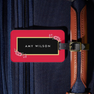 Stylish Chic Pink & Watercolor Floral Luggage Tag