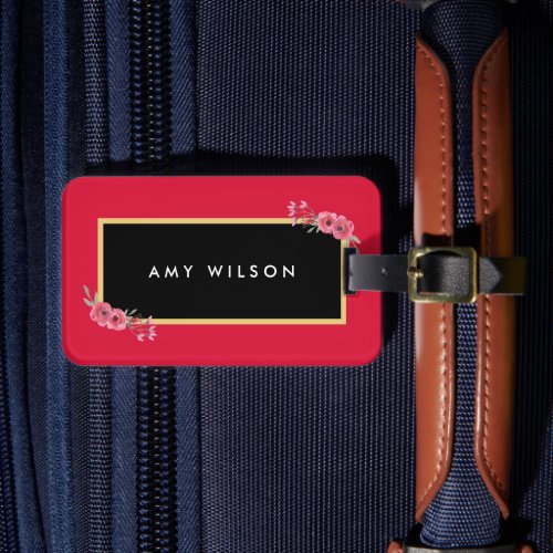 Stylish Chic Pink  Watercolor Floral Luggage Tag