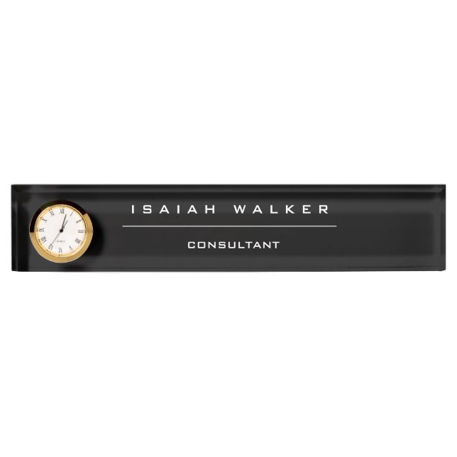 Stylish Chic Plain Unique Special Black & White Desk Name Plate (Front)