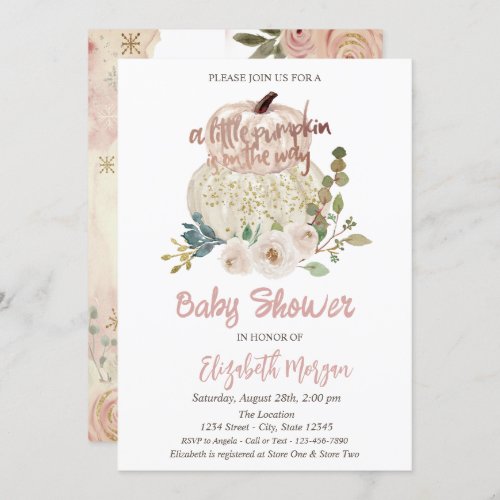 Stylish Chic PumpkinFlowers Baby Shower  Invitation