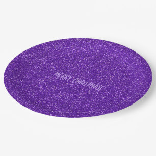 Stylish Chic Purple Glitter Merry Christmas Party Paper Plates