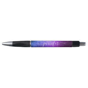 stylish chic purple glitters custom name pen