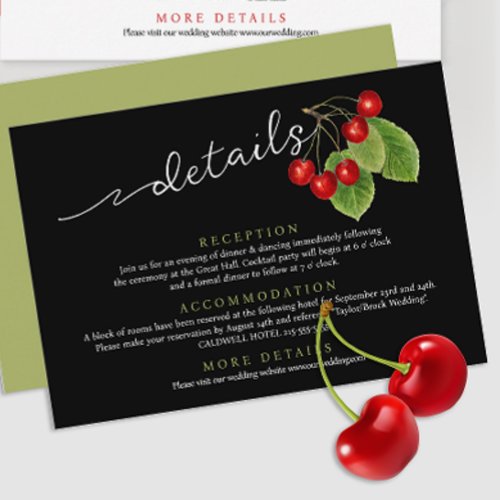 Stylish Chic Red Cherry Black Sage Wedding Detail Enclosure Card
