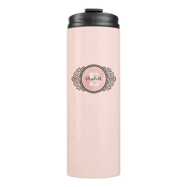 Stylish Chic Rose Gold Monogram Thermal Tumbler (Front)