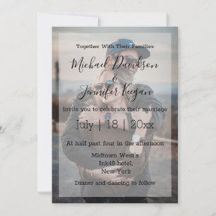stylish chic script wedding faded photo invitation
