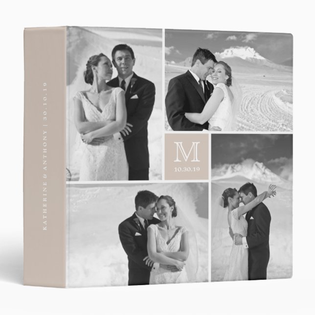 Stylish Chic Square Monogram Wedding Photo Binder (Front/Spine)
