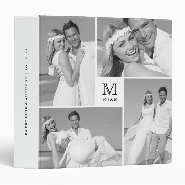 Stylish Chic Square Monogram Wedding Photo Binder (Front/Spine)