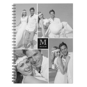 Stylish Chic Square Monogram Wedding Photo Collage Notebook