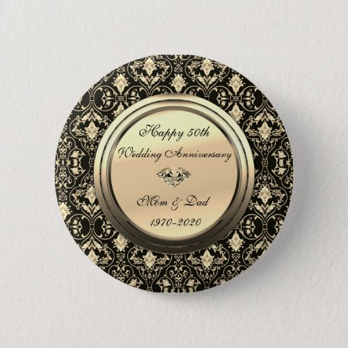 Stylish Chic Swirls Black 50th Wedding Anniversary Button