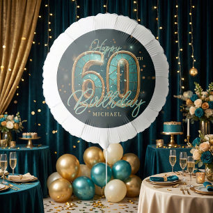 Stylish Chic Teal and Gold 60th Birthday Party Balloon