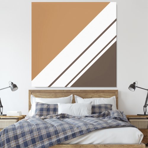 Stylish Chic Two Tone Brown White Diagonal Stripes Canvas Print