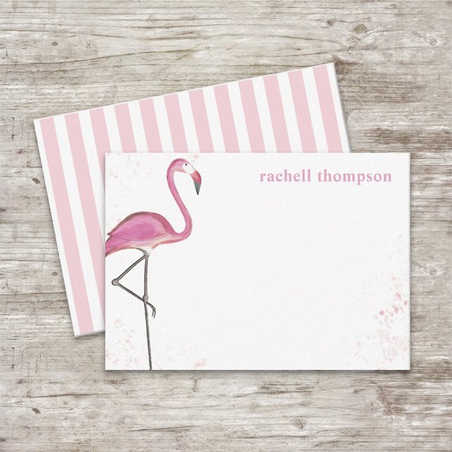 Stylish Chic Watercolor Pink Flamingo Personalized Note Card (Creator Uploaded)