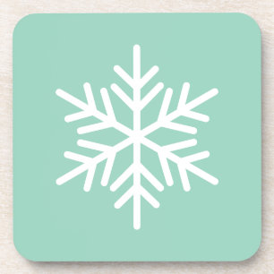 Stylish Chic White Nordic Snowflake On Teal Mint Beverage Coaster