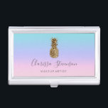 Stylish chick colorful gold pineapple pink makeup business card case<br><div class="desc">Modern and colorful faux gold pineapple design.</div>
