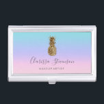 Stylish chick colorful gold pineapple pink makeup business card case<br><div class="desc">Modern and colorful faux gold pineapple design.</div>