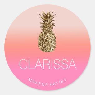 Stylish chick colorful gold pineapple pink makeup classic round sticker