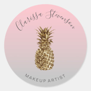 Stylish chick colorful gold pineapple pink makeup classic round sticker