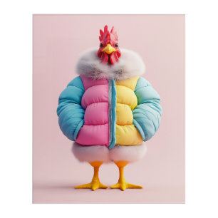 Stylish Chicken in Colorful Winter Puffer Jacket Acrylic Print