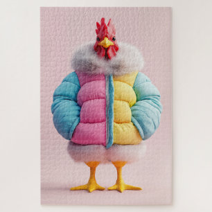 Stylish Chicken in Colorful Winter Puffer Jacket Jigsaw Puzzle