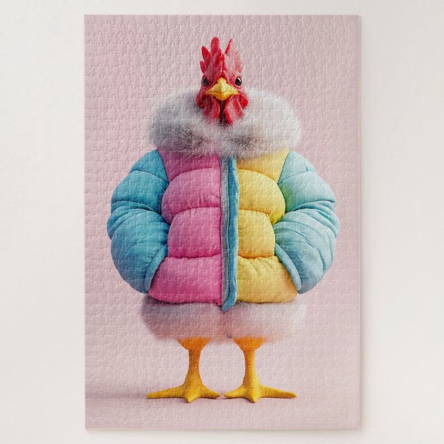 Stylish Chicken in Colorful Winter Puffer Jacket Jigsaw Puzzle (Vertical)