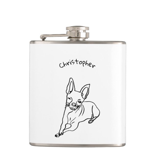 Stylish Chihuahua: Personalised Line Art  Flask (Front)
