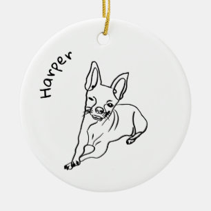 Stylish Chihuahua: Personalized Line Art Decor Ceramic Ornament