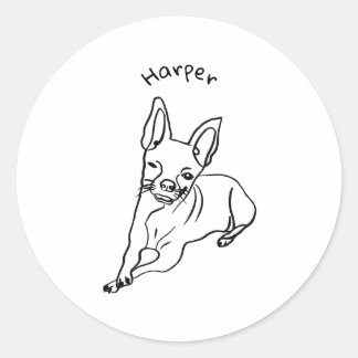 Stylish Chihuahua: Personalized Line Art Decor Classic Round Sticker
