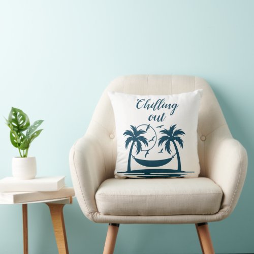 Stylish Chilling Out Palm Trees Hammock  Throw Pillow