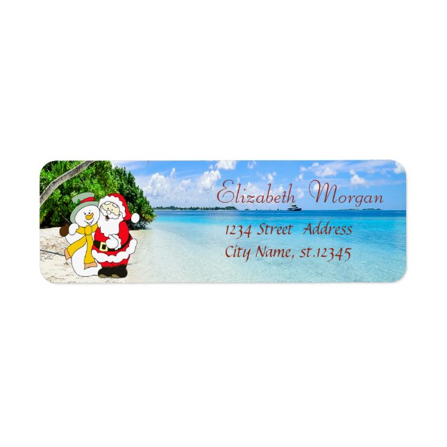 Stylish ,Christmas, Beach,Santa Claus And Snowman Label (Front)