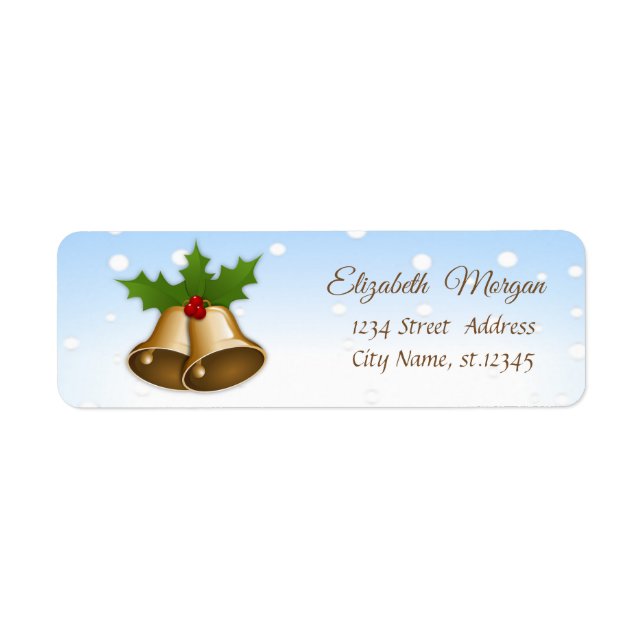 Stylish Christmas Bells Holly  Branches,Glittery Label (Front)