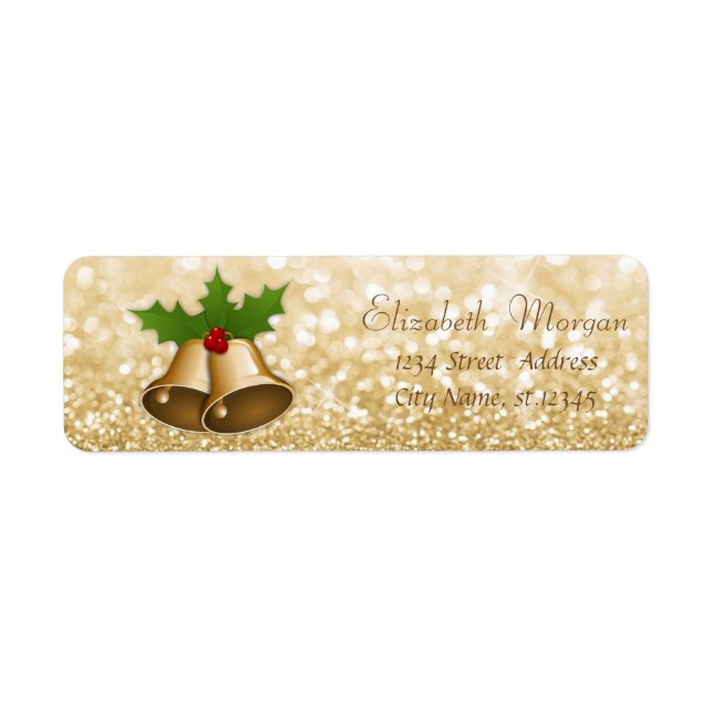 Stylish Christmas Bells Holly  Branches,Glittery Label (Front)
