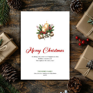 Stylish Christmas candles wooden log greeting Holiday Card