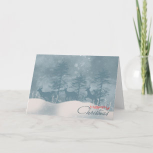 Stylish Christmas Card With Deer In Woods