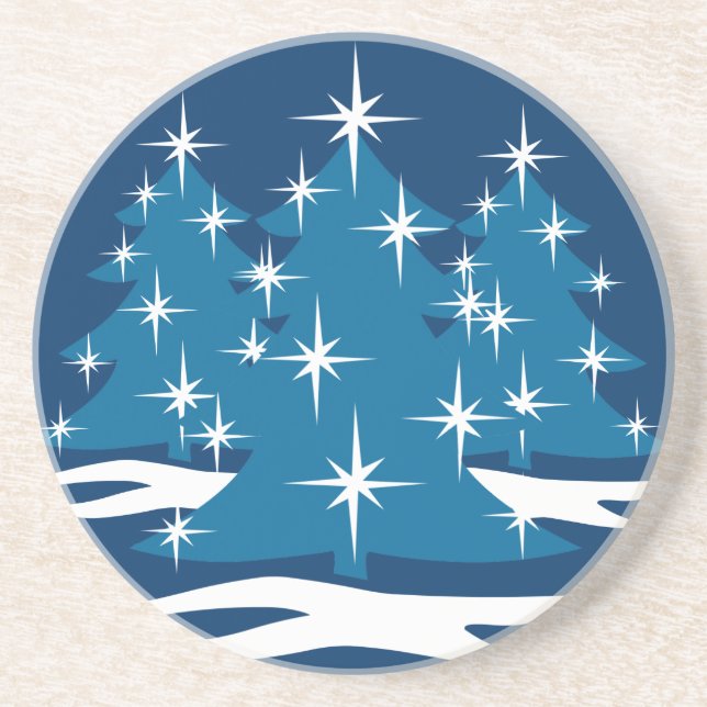 Stylish Christmas Coaster Blue Christmas Tree Gift (Front)