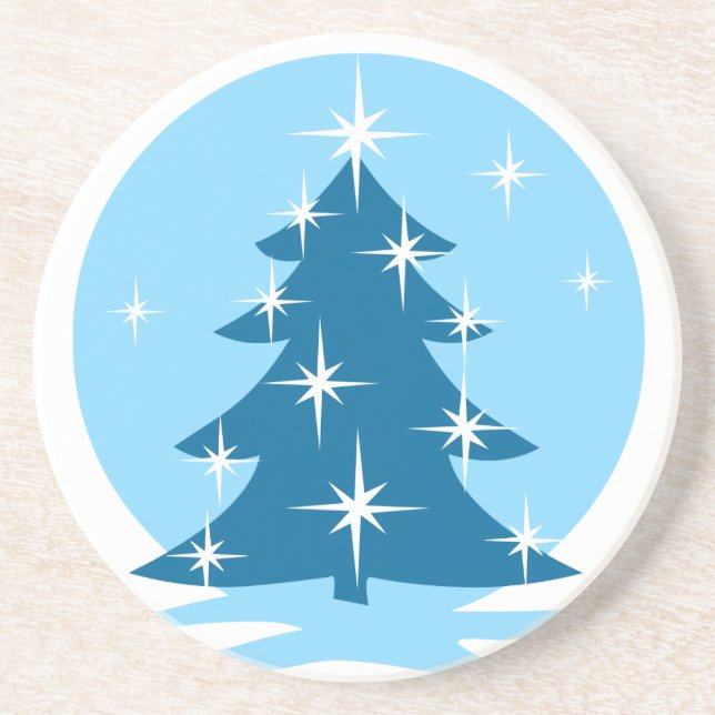 Stylish Christmas Coaster Blue Christmas Tree Gift (Front)