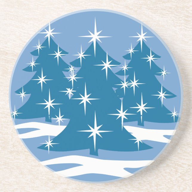 Stylish Christmas Coaster Blue Christmas Tree Gift (Front)