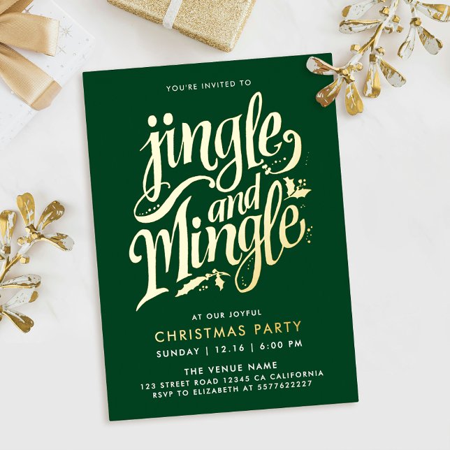 Stylish Christmas Forest Green And Gold Script Foil Invitation (Creator Uploaded)