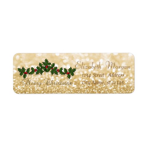 Stylish Christmas Holly Berry BranchesGlittery Label