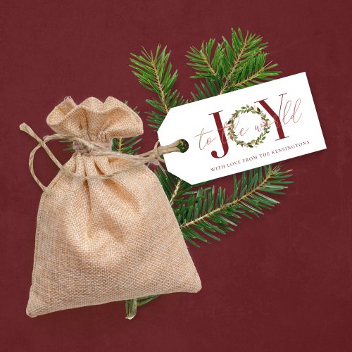 Stylish Christmas Joy to the World Wreath Gift Tags