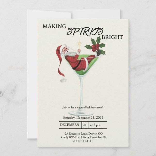 Stylish Christmas Martini Cocktail Party Invitation (Front)
