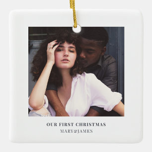 Stylish Christmas Minimal Elegant Couple Photo Ceramic Ornament