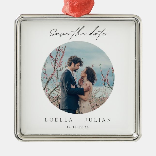 Stylish Christmas | Minimal Fun Couple Photo Metal Metal Ornament (Front)