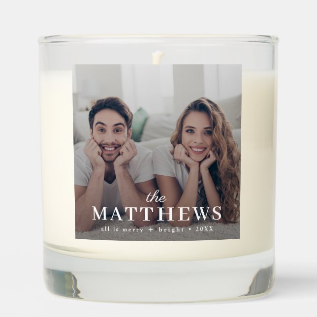Stylish Christmas | Minimal Fun Couple Photo Scented Candle (Front)