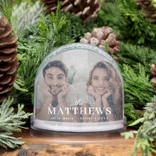 Stylish Christmas   Minimal Fun Couple Photo Snow Globe
