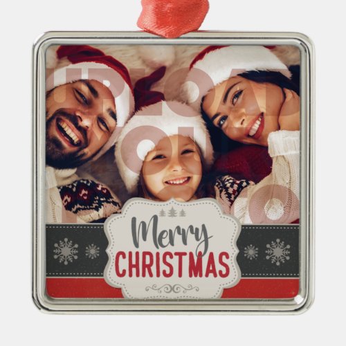 Stylish Christmas  Minimal Fun Family Photo Metal Ornament