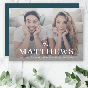 Stylish Christmas   Minimal Teal Fun Couple Photo Holiday Card