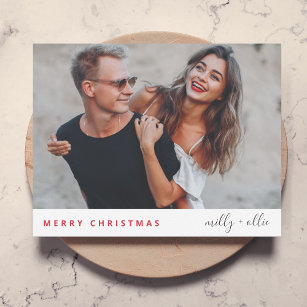 Stylish Christmas   Modern Trendy Couple Photo Holiday Card