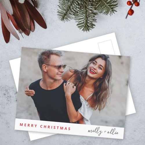 Stylish Christmas  Modern Trendy Couple Photo Holiday Postcard