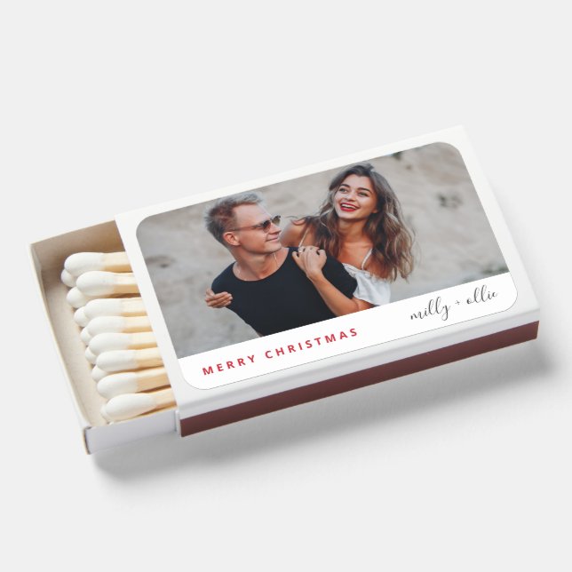 Stylish Christmas | Modern Trendy Couple Photo Matchboxes (Front Open)