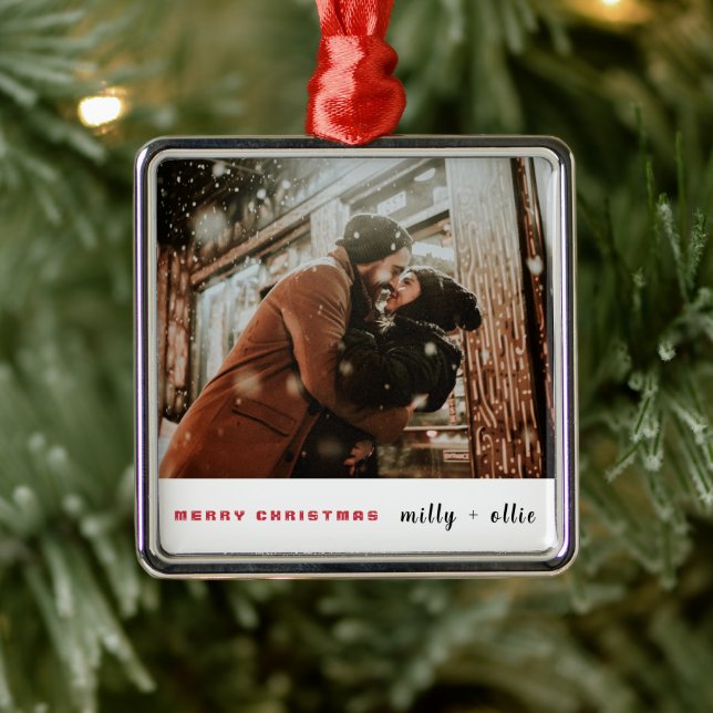 Stylish Christmas | Modern Trendy Couple Photo Met Metal Ornament (Tree)